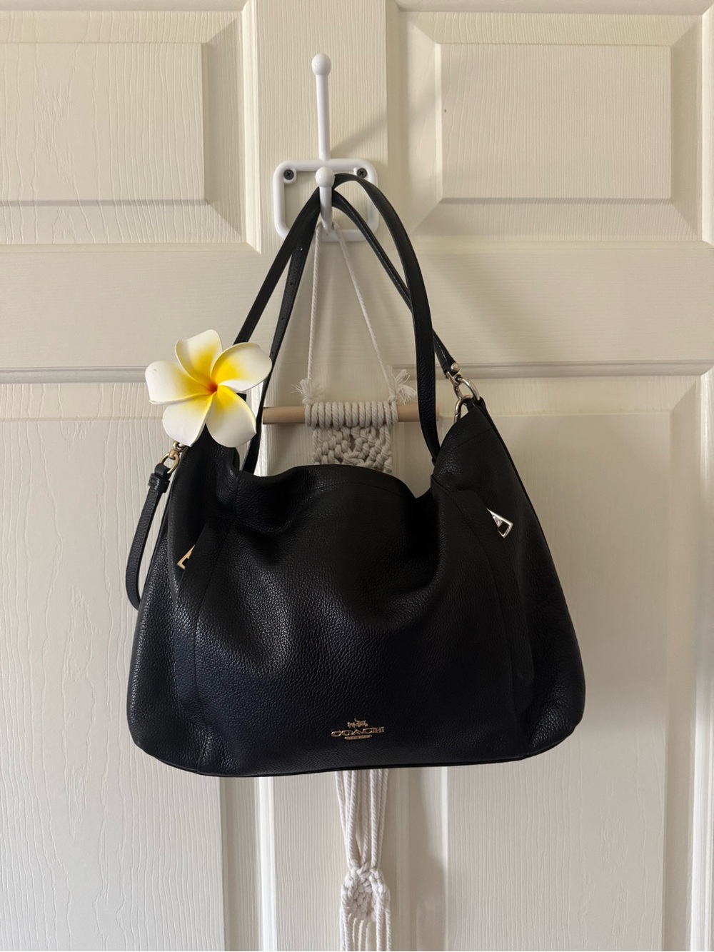 Coach Black Pebbled Leather Shoulder Tote with Gold Hardware